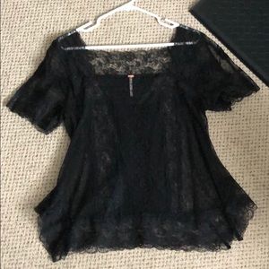 Free People black lace shirt and white lace tunic